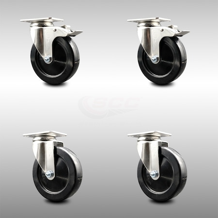 Service Caster 5 Inch 316SS Hard Rubber Wheel Swivel Top Plate Caster Lock Brakes SCC, 2PK SCC-SS316TTL20S514-HRS-2-S-2